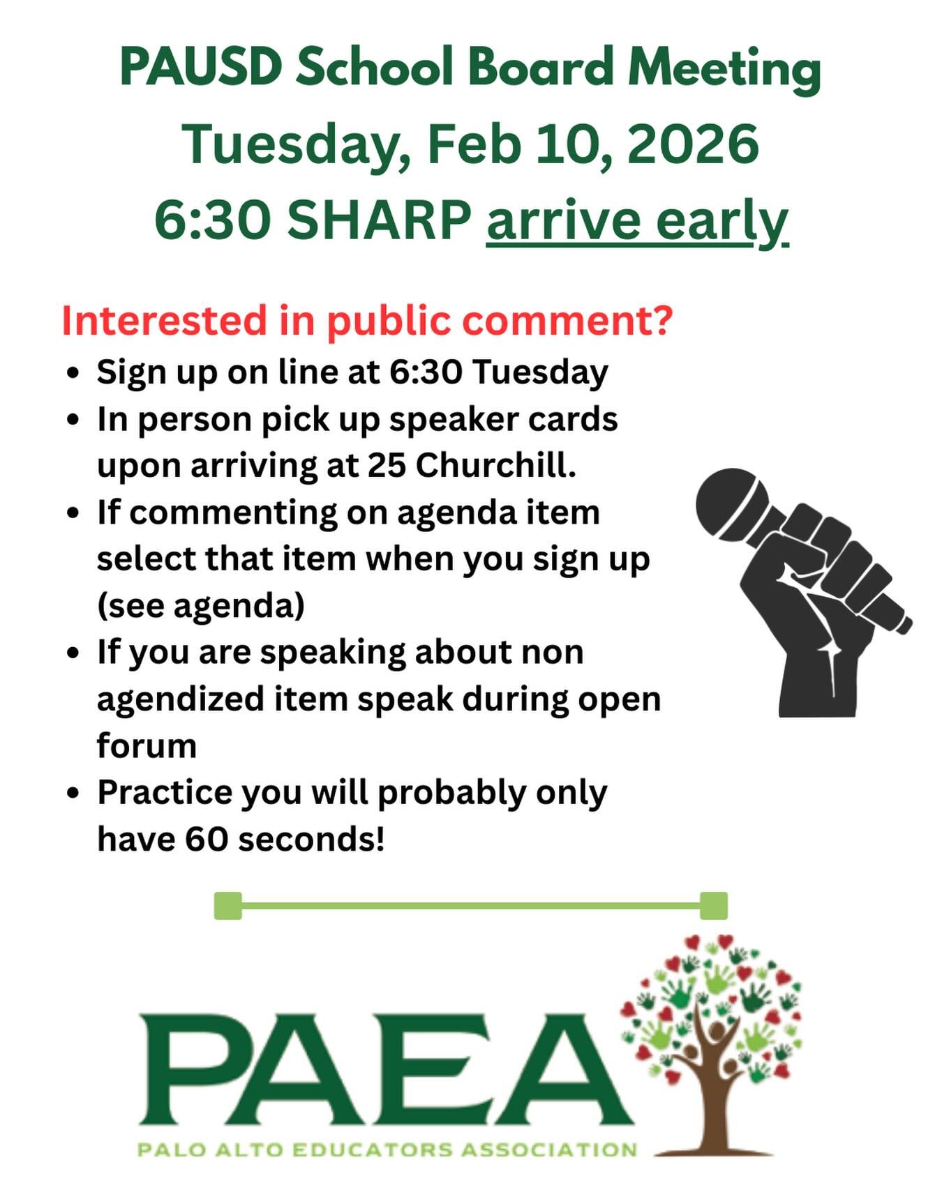 Speaking up during public forum is something we can all do. There are rules as to when the public can speak. You can speak either online via zoom or in person. Make sure you know whether your item is on agenda or not.  On Tuesday February 10 we think