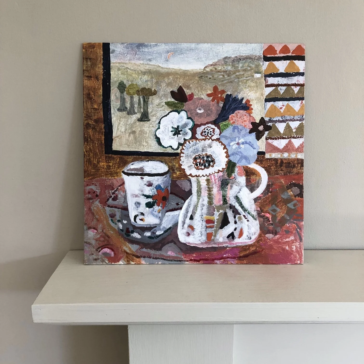 White Still Life with Meadow Flowers by Andrea Humphries