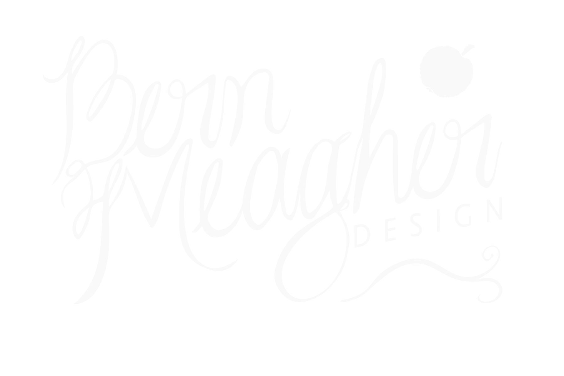 Hand-lettered logo that reads 'Bern Meagher Design' with a small apple in the upper right corner.