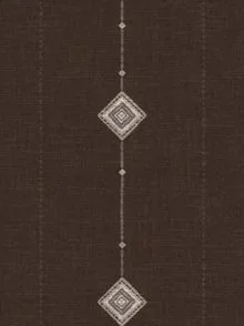 Close-up of a dark brown textured wallpaper with organic drawn geometric small diamond patterns in creamy white.