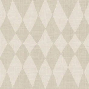 Wallpaper in pale tan fawn with a rustic diamond pattern and linen-like texture, styled in a cozy, warm minimalist or boho southwestern interior setting.