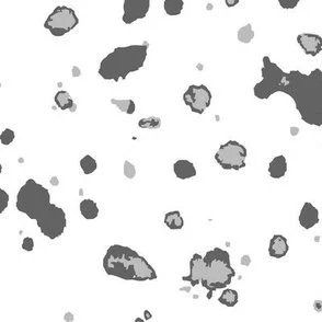Loose, inky splashes and dots in soft grey and dark grey are scattered across a white ground, creating an abstract, organic, allover “ink splatter” look that feels modern, airy, and stone-like.