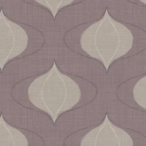 soft purple muted and beige vintage aged ogee onion shape textured wallpaper pattern