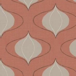 baked terracotta and soft beige vintage aged ogee onion shape textured wallpaper pattern