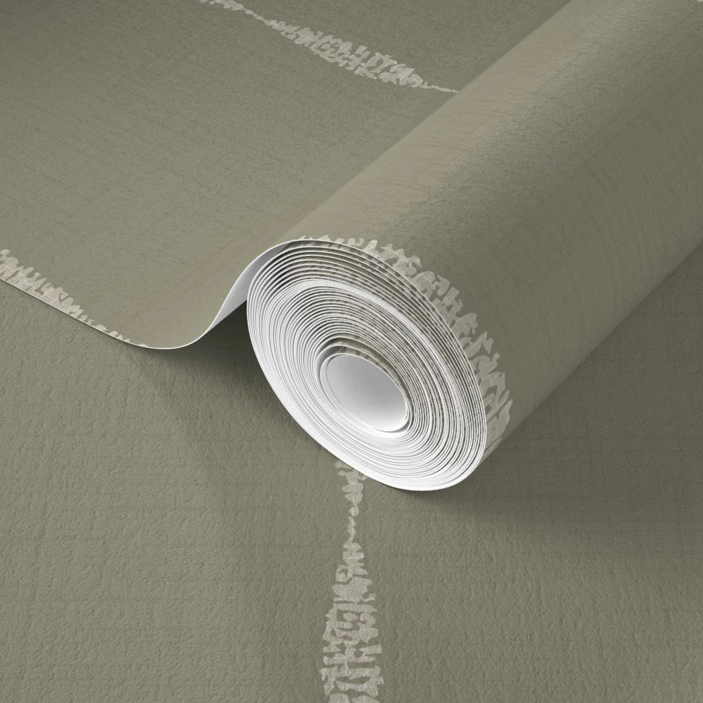 closeup of olive ikat textured lines wallpaper roll