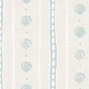 soft faded pastel bone cream textured wallpaper design with soft blue block print seashells and organic stripes giving coastal airy vibe.