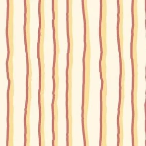 wavy wobbly stripes butter yellow and red on pale yellow design