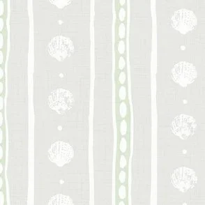 soft faded pastel light bone beige textured wallpaper design with soft white block print seashells and organic stripes giving coastal airy vibe.