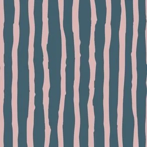 vintage pink painted wavy stripe on moody blue blue design