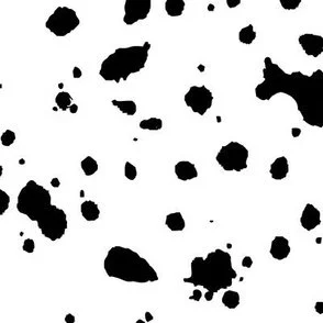 Loose, inky splashes and dots in black are scattered across a white ground, creating an abstract, organic, allover “ink splatter” look that feels modern, playful, and slightly stone-like.