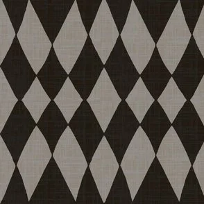 Wallpaper in black and grey with an organic diamond pattern, styled in a playful maximalist or dramatic dark interior setting.
