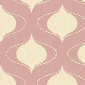 warm pink muted and buttery cream vintage aged ogee onion shape textured wallpaper pattern