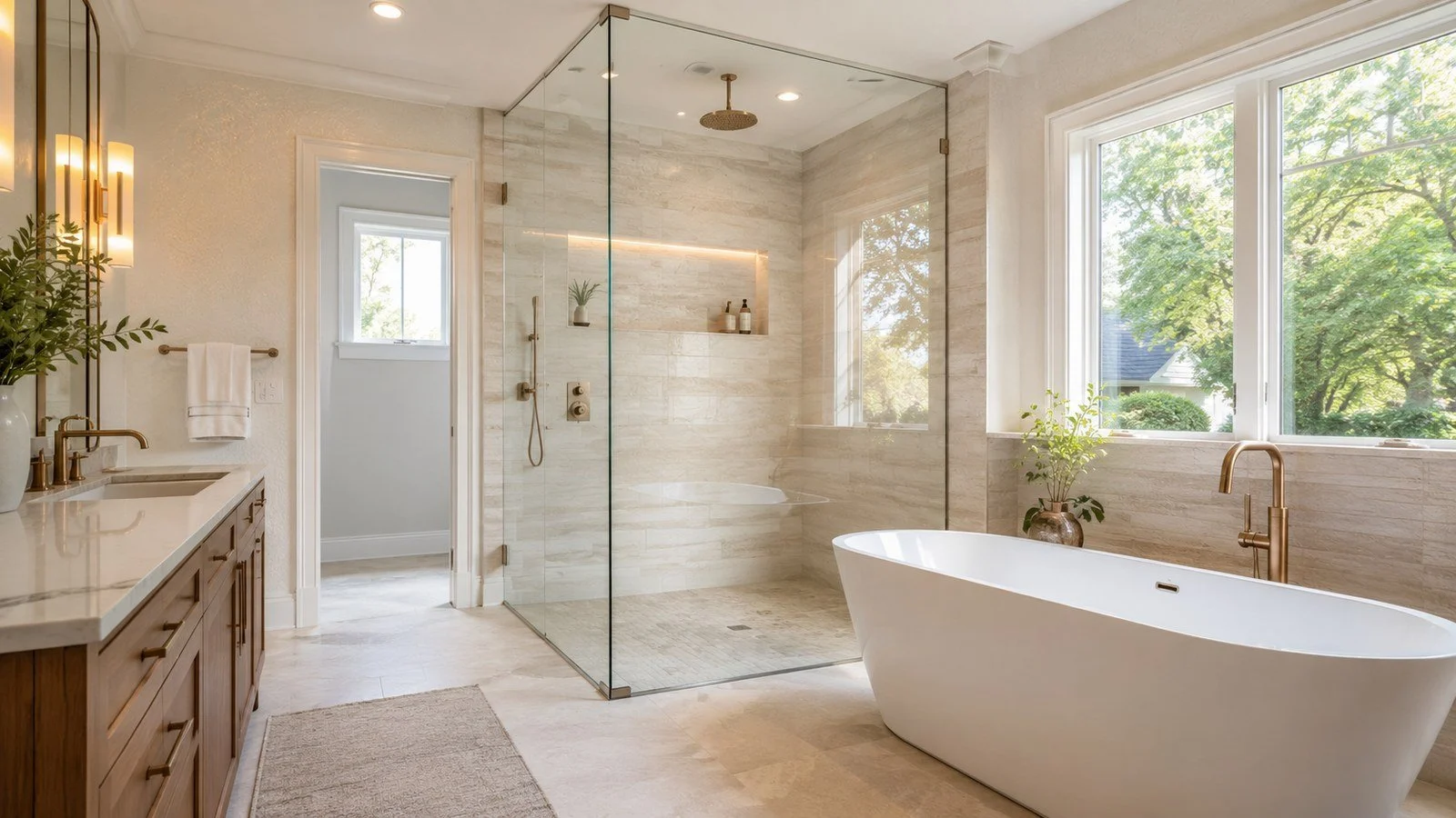 Walk-in shower and bathtub in an Oakville bathroom