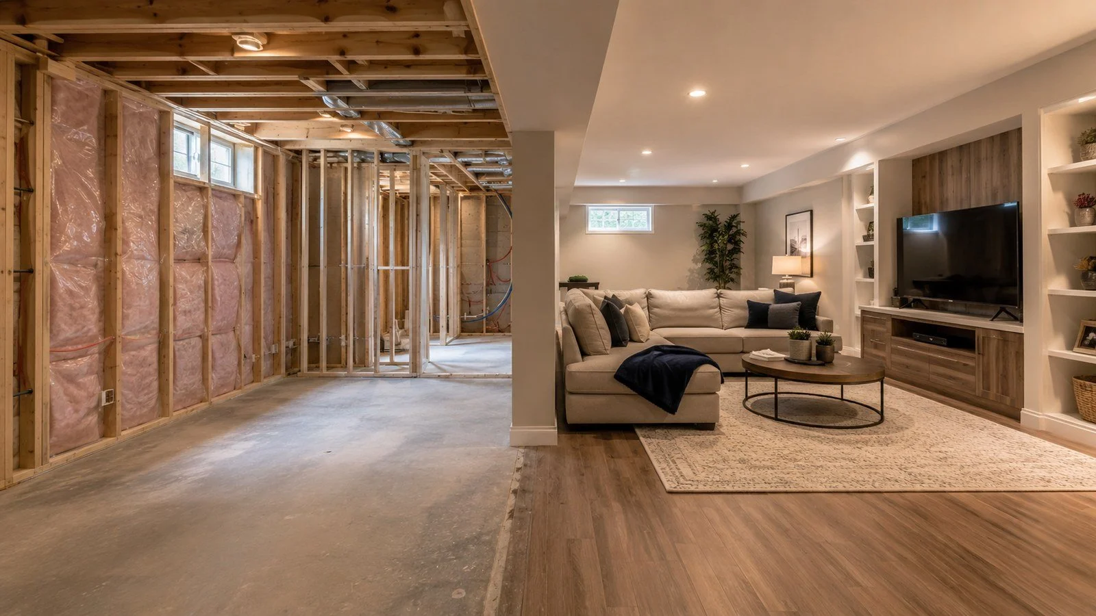 Basement finishing and renovation in an Oakville home