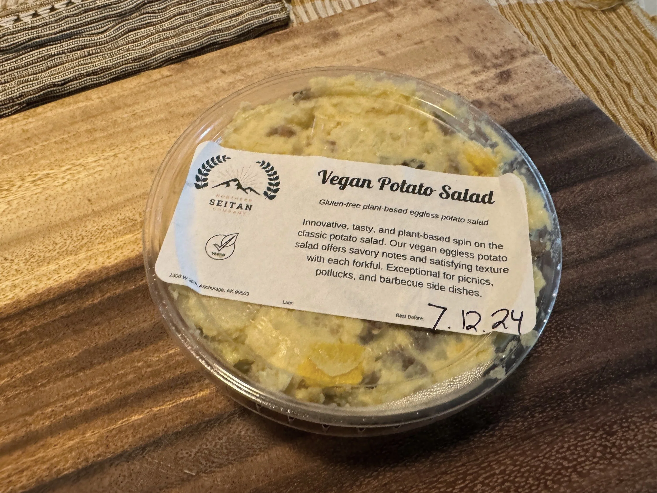Vegan potato salad in package. Made in Alaska. Jpg.