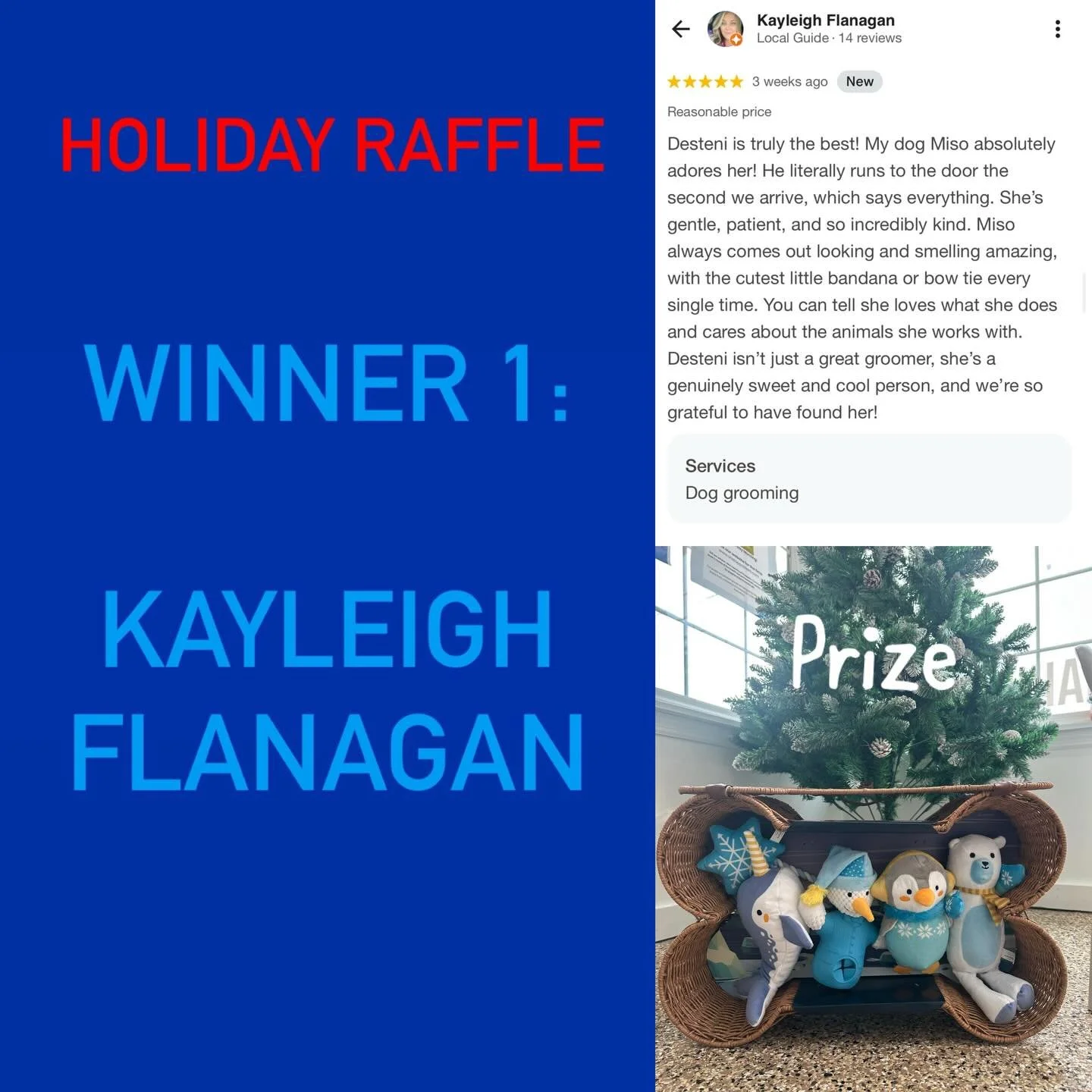 HOLIDAY GIVEAWAY RAFFLE WINNERS 🎟️🎄🥳
Congrats to our winners!
Winner #1: Kayleigh Flanagan
Winner #2: Mollyanne Vizioli
Winner #3: Meghan Fox
Stop by Unstoppable K9 to pick up your pawsome prizes 😁
Thank you everyone for your kind words in your r