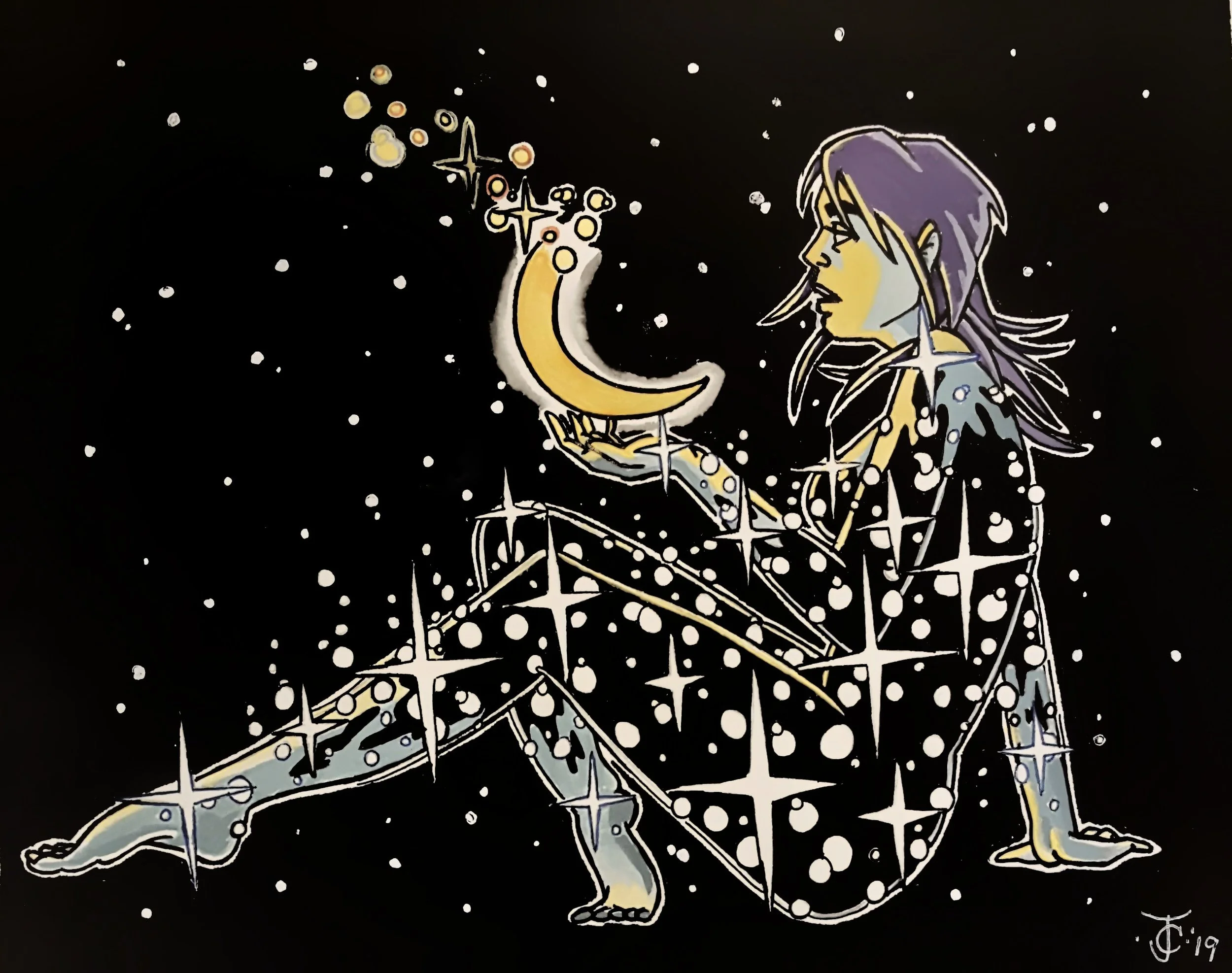 Stargazer
8 1/2"x 11"
Gouache, Casein and Ink on watercolor paper