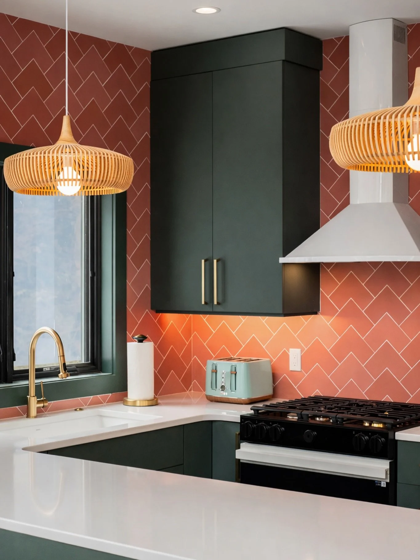 We love the tile from @wow_designeu that we used in the kitchen. A total nod to the A in A-frame &hearts;️. Lighting by @umagedesign. #twinpeaksaframes
