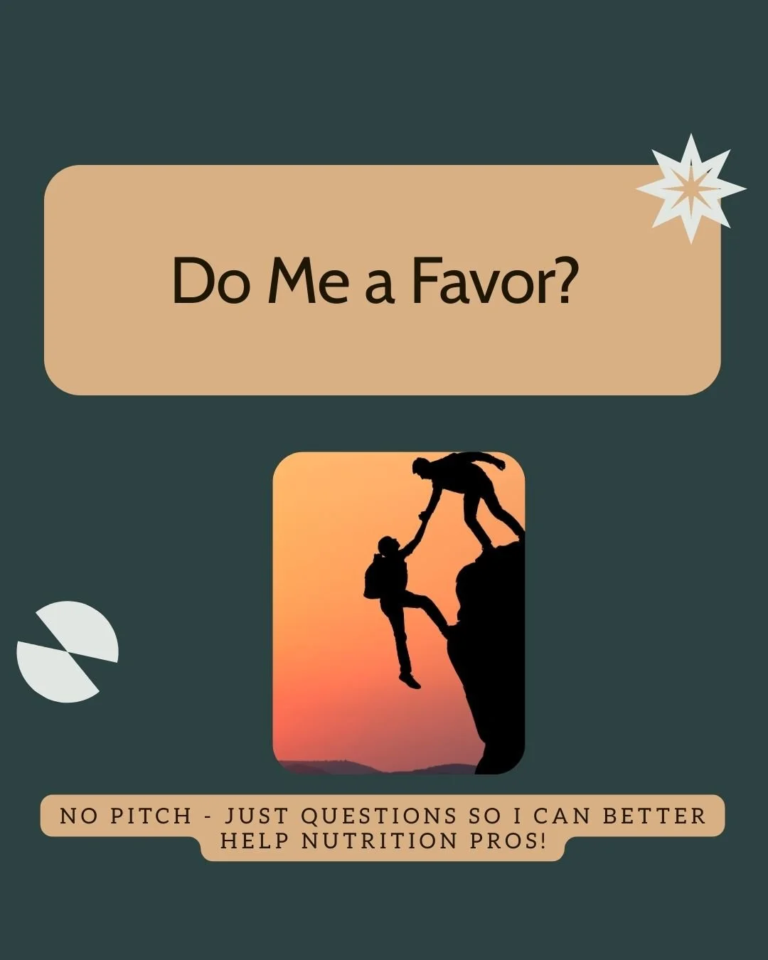 Hey nutrition pro, can you do me a favor?

I want to help nutrition pro entrepreneurs so that they can book more clients, have more impact, and make more money. 

Comment I&rsquo;m in! if you&rsquo;d be willing to chat with me for 15 minutes. 

No pi