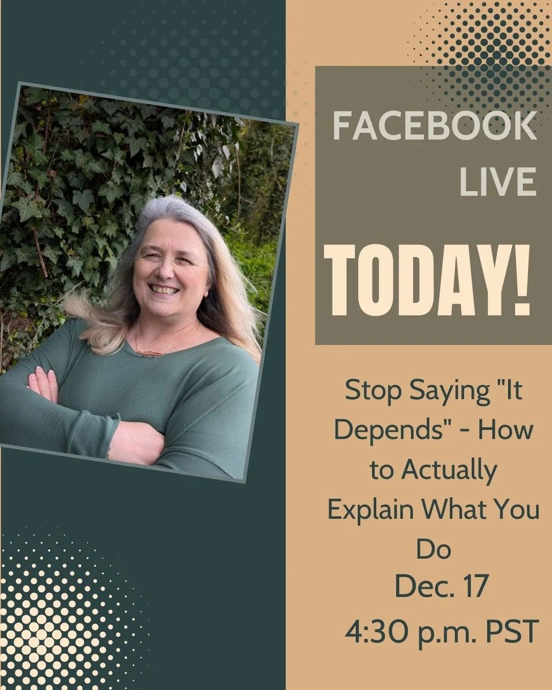 My aha moment that you can steal:

Stop trying to explain EVERYTHING. Start with something specific that makes people say "tell me more."

If you freeze up when someone asks "What do you do?" or default to "it depends"&m