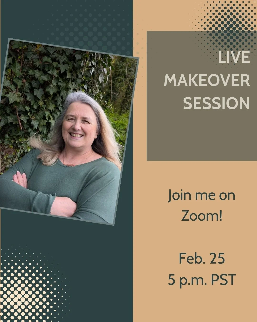 I'm hosting a Live Makeover Session today at 5 p.m. PT.

Bring your About page, bio, "what I do" statement, or any copy that feels too generic.
Here's what happens: You share what you've got. I help you make it more specific so your ideal c