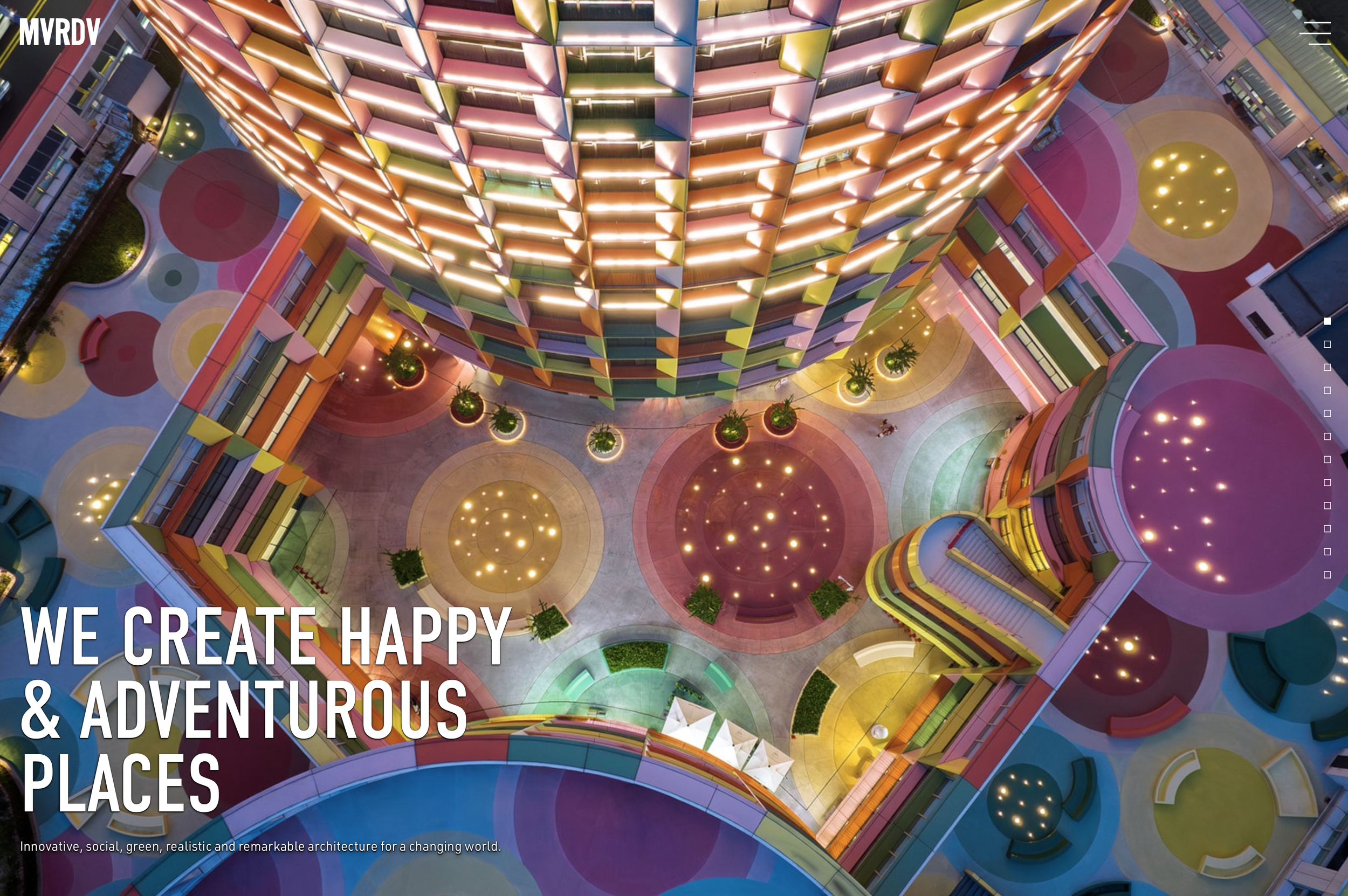 An architecture firm’s website with a vibrant and playful design, featuring bold colors and engaging visuals that reflect the firm’s creative and dynamic brand identity.