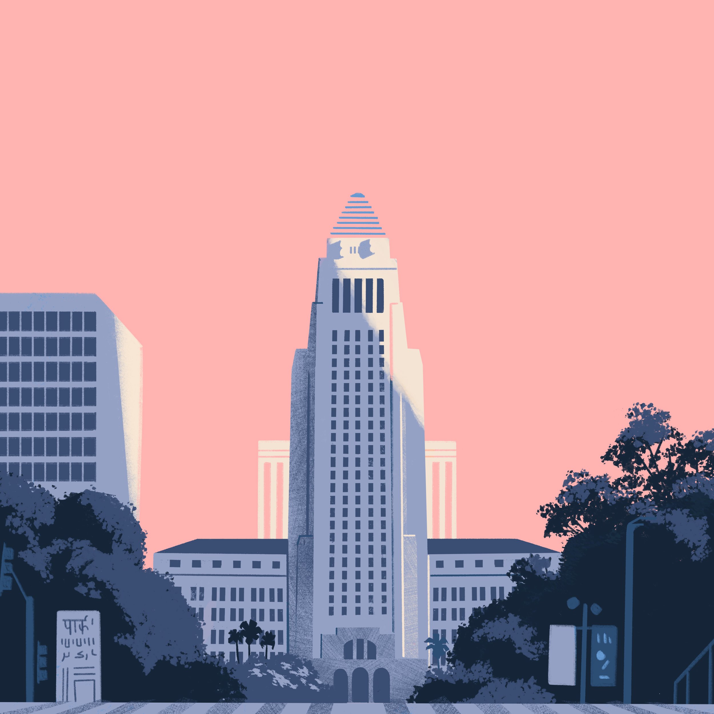 Illustration of LA City Hall by Paul Zappia