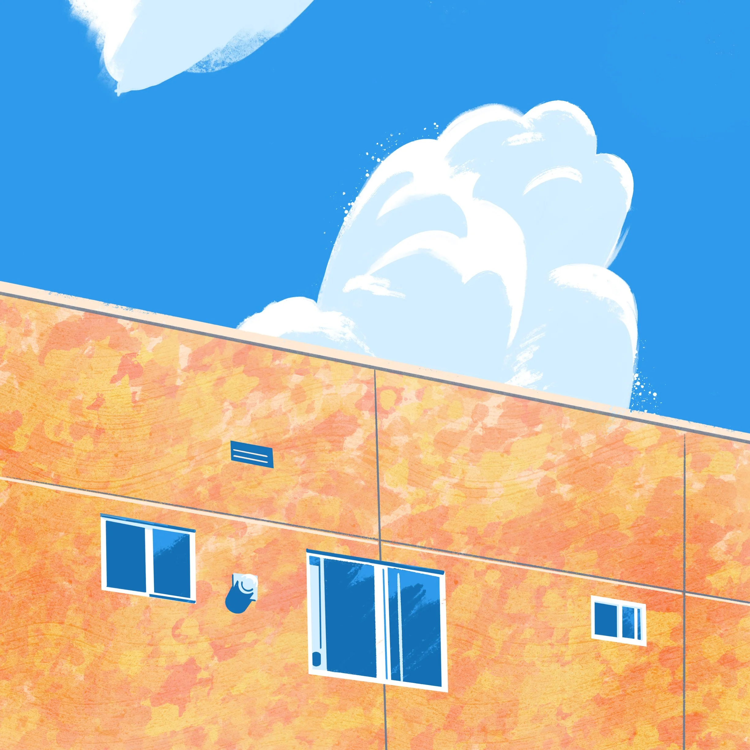Illustration of a simple, flat apartment building in Silver Lake, Los Angeles by Paul Zappia