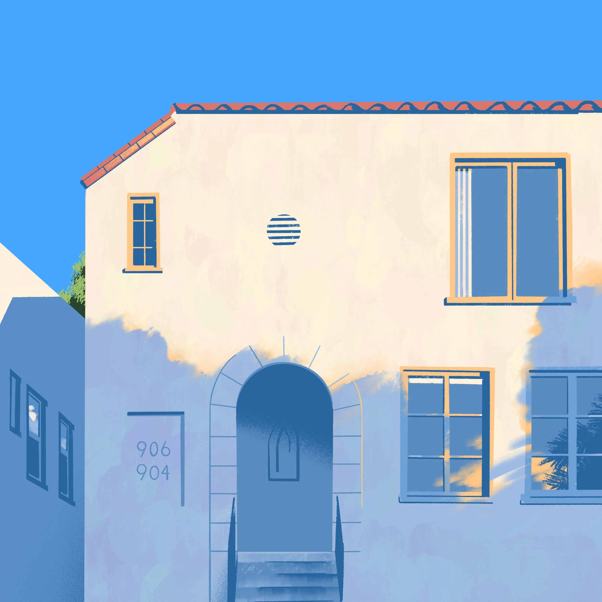 Illustration of a Spanish style apartment building in Silver Lake Los Angeles by Paul Zappia