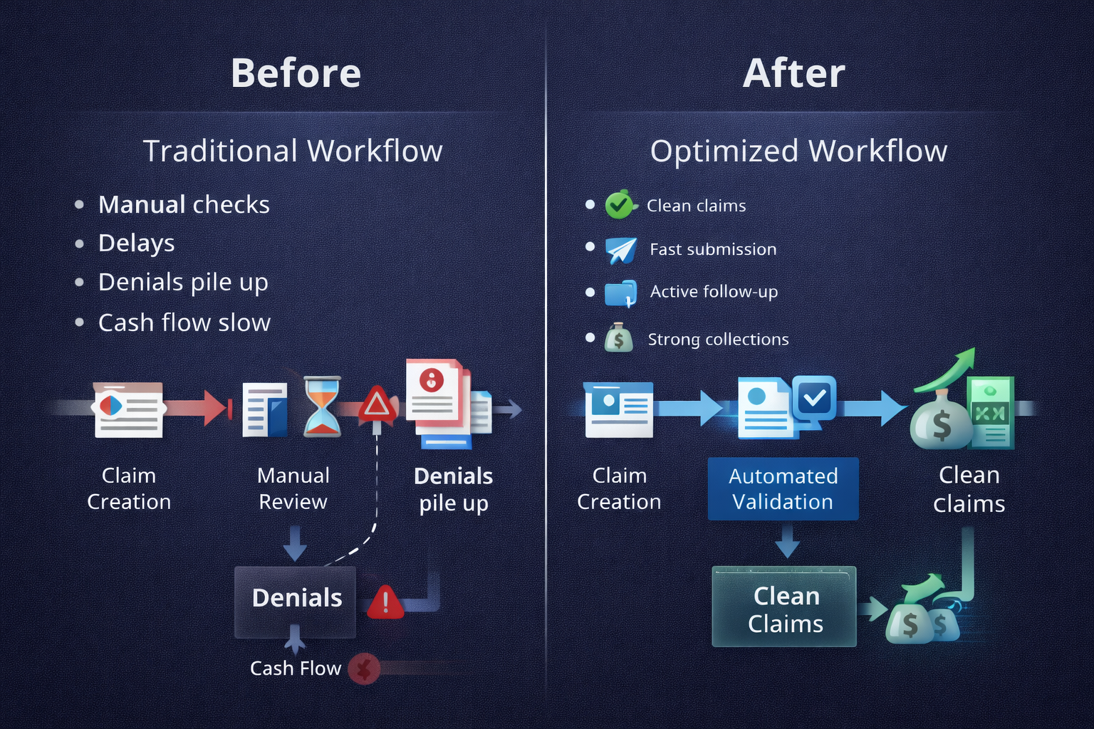 Traditional vs optimized revenue cycle workflow