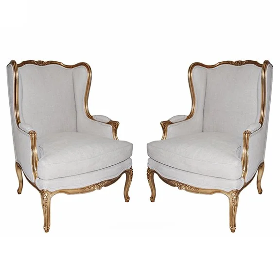 Pair of Antique Carved Giltwood Bergeres