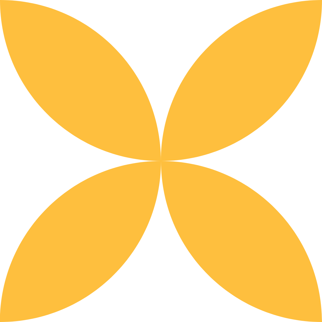 Four yellow leaf shapes forming a symmetrical pattern on a black background.