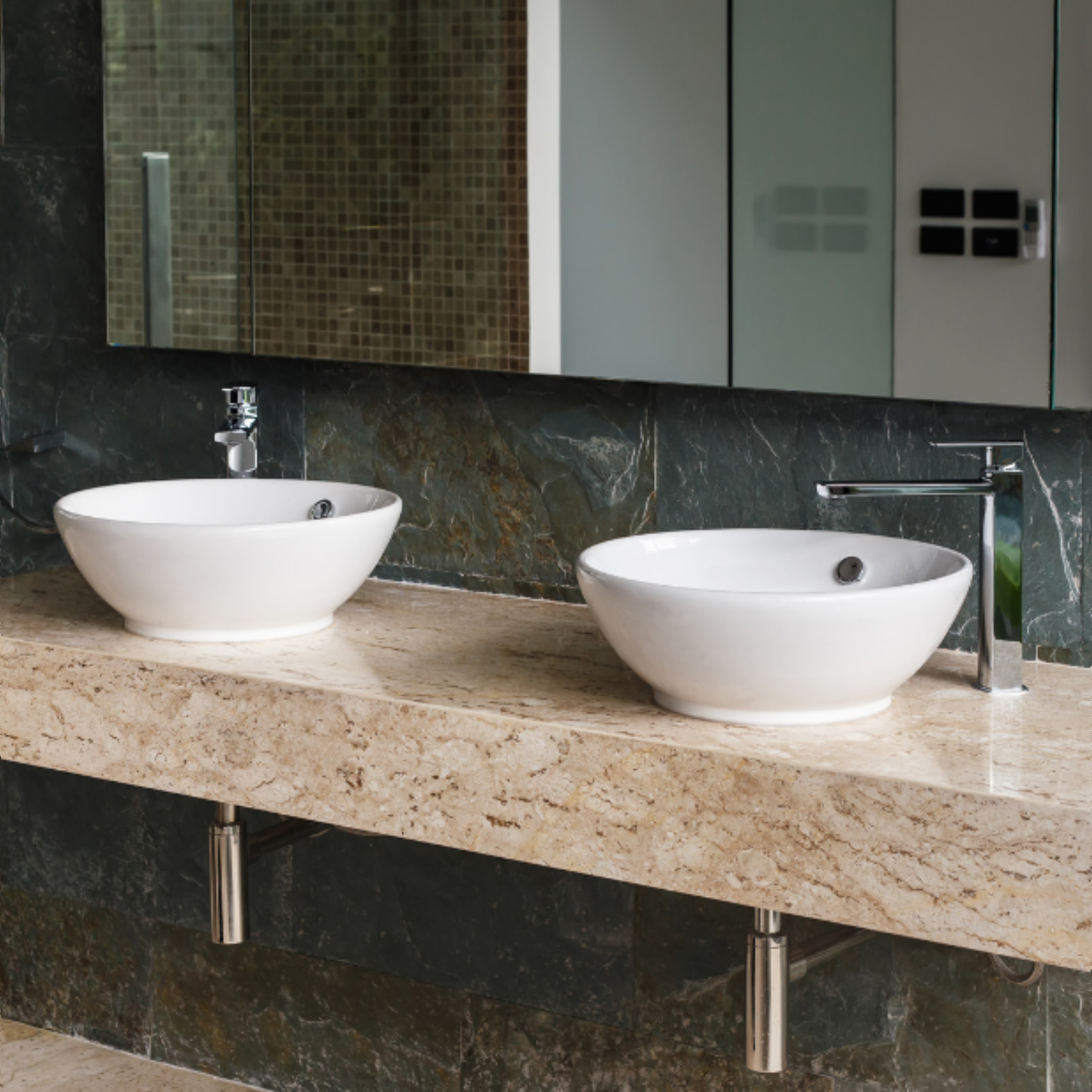Two White countertop basins