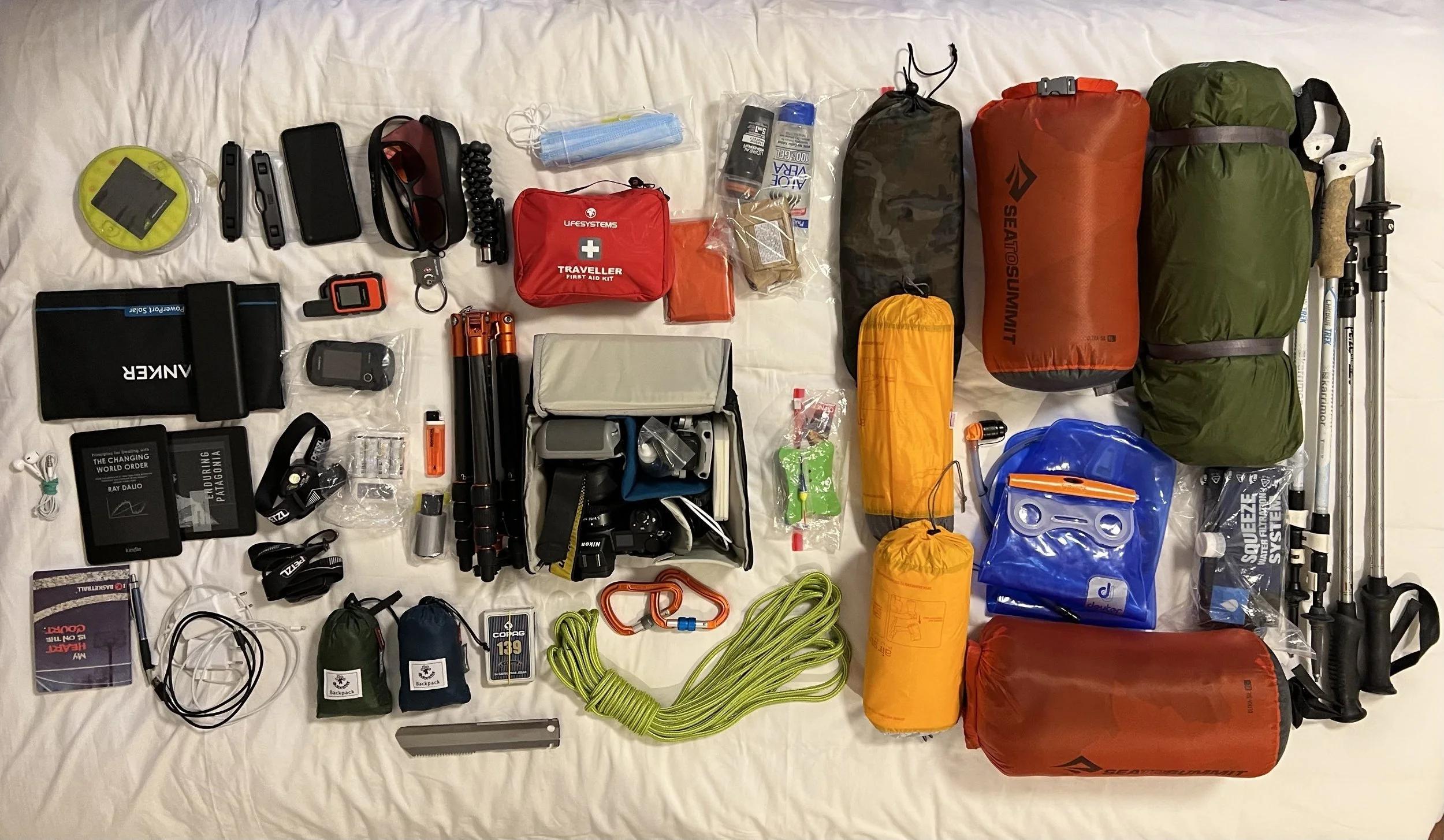 Accessories: beside normal backpacking stuff, such as a tent, sleeping bags, etc., we also had to pack a powerfull solar panel and power bank to be able to charge all the electronic devices. As most of the route will be non-marked and sometimes even 