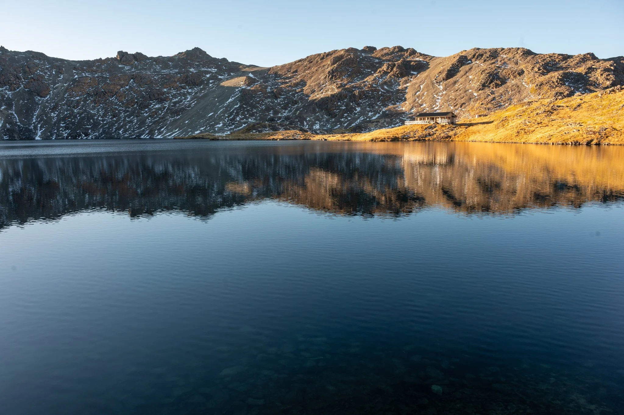 Angelus Hut, the most popular hut in the park, at sunset.