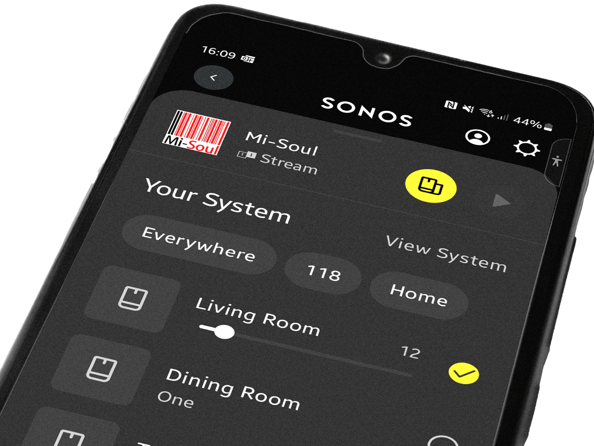 Photo of the Sonos music app on a mobile phone