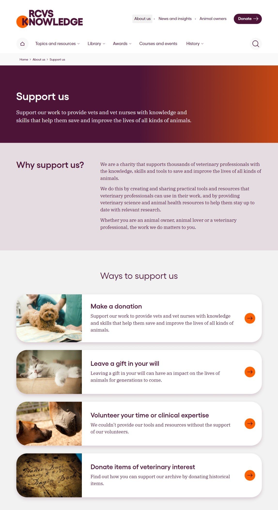 The new look RCVS Knowledge website - Support Us