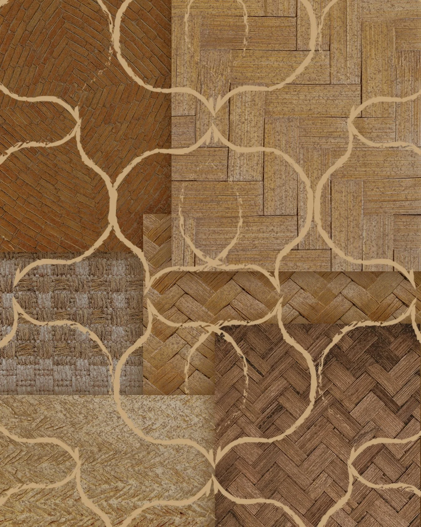 Textures naturelles, lignes organiques, mati&egrave;res brutes et artisanales.
 Cet univers visuel traduit la rencontre entre architecture m&eacute;diterran&eacute;enne et formes du vivant.

Bois tress&eacute;, terre cuite, fibres, pierre et empreint