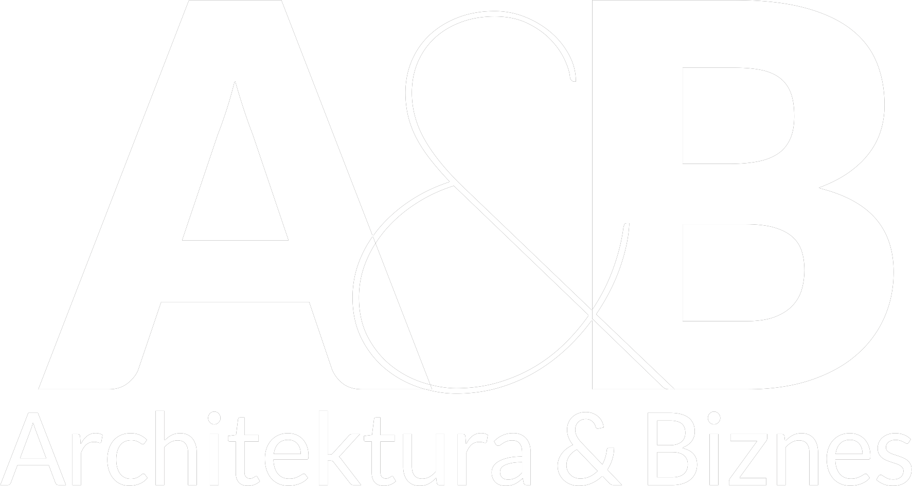 Logo with large white letters 'A' and 'B' and an ampersand in the middle on a black background. Below, the words 'Architektura & Biznes' in white.