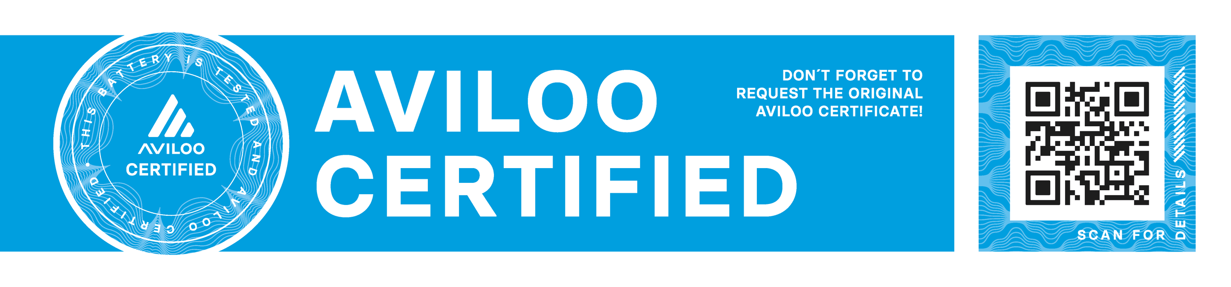 Blue Aviloo certified sticker with QR code for verification.