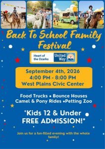 United Way Family Festival ~ Food Trucks, Camel & Pony Rides Petting Zoo & Bounce Houses @ West Plains Civic Center
