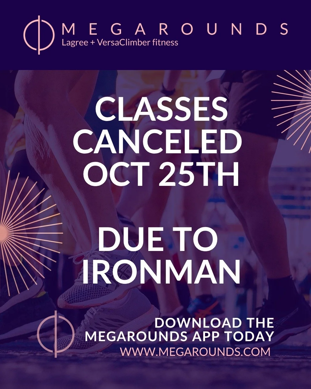 🚧 STUDIO ALERT: IRONMAN CLOSURE SATURDAY 🚧 Heads up, MEGAROUNDS Fam! 

Due to the Ironman Finish Line setting up right outside our downtown studio, all classes this Saturday, October 25th, are cancelled. Access is impossible, so we're taking the da