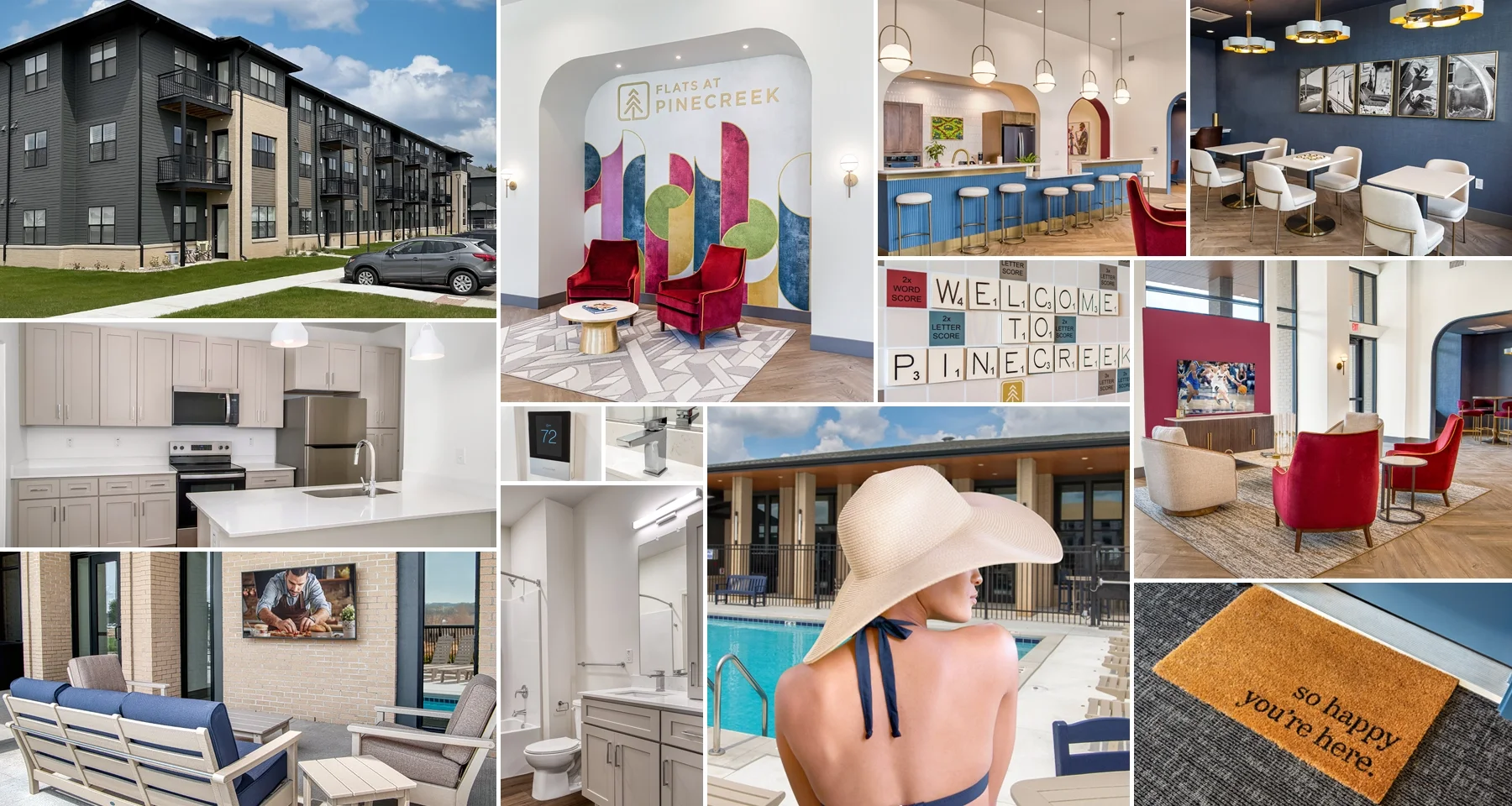 Amenities at The Flats at Pinecreek apartments at Pinecreek at 17, a mixed-use commercial real estate development in Elkhart County, northern Indiana.