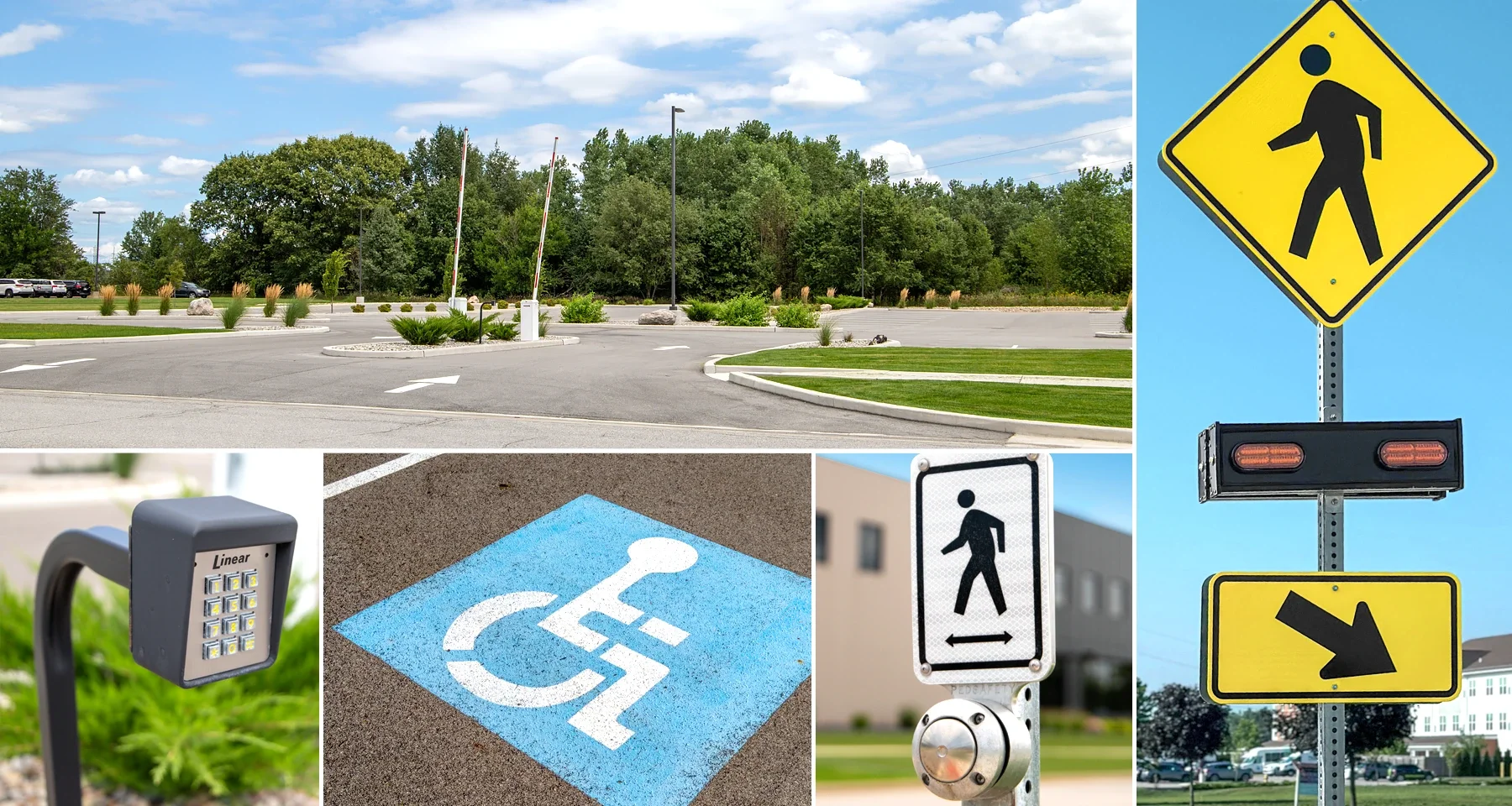 Additional parking, security, handicap accessibility, and crosswalk safety  enhance the commercial real estate, mixed use development Pinecreek at 17 in Elkhart in northern Indiana.