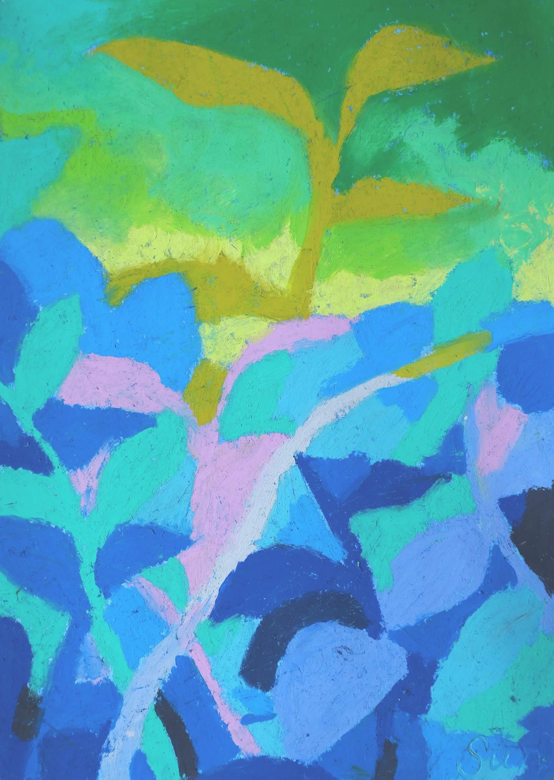 Ocean Under the Bushes 
Oil pastel on paper 
13 × 18.5cm | 5.1 × 7.2 in 
£100