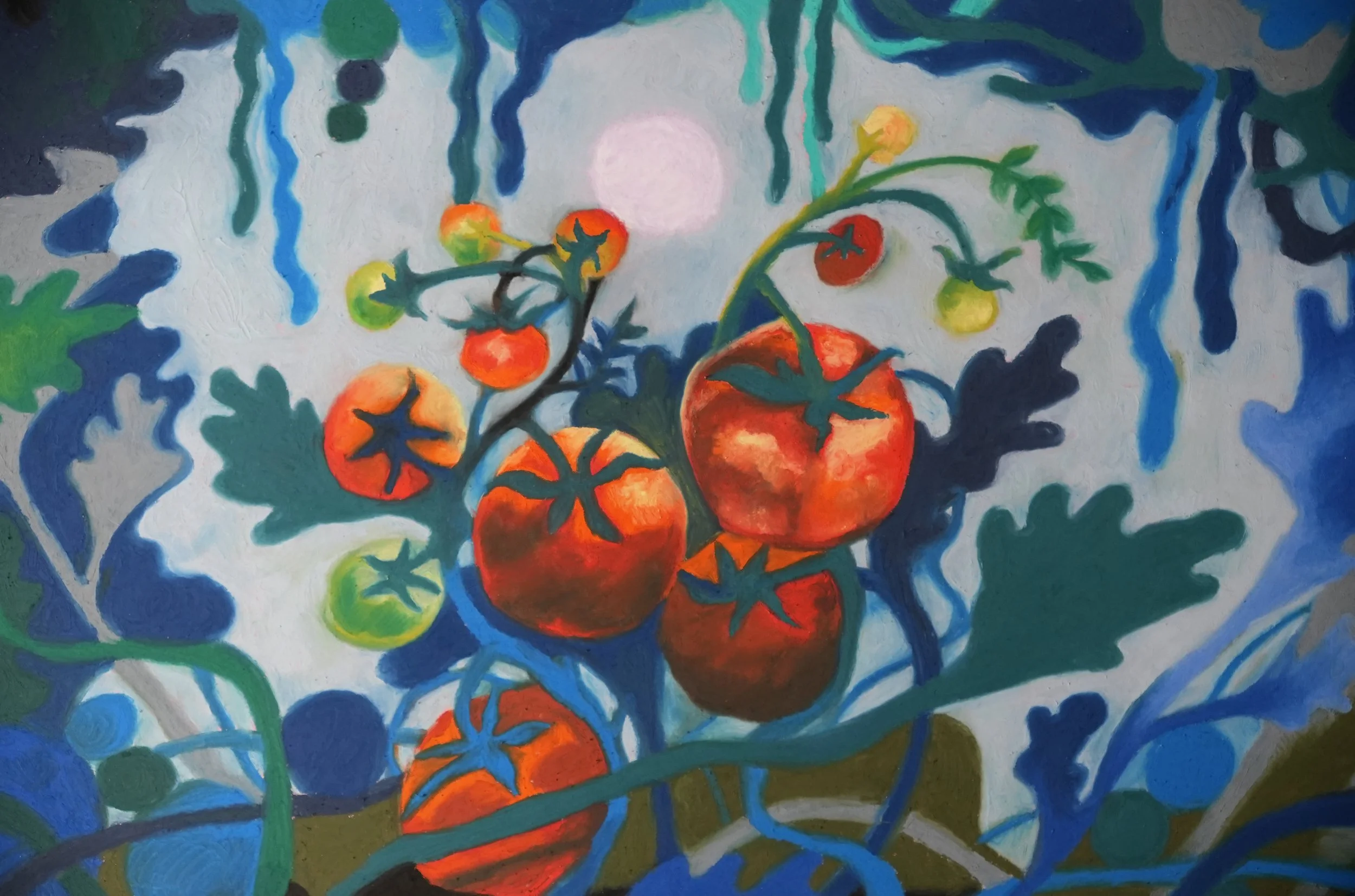 Tomato Jungle 
Oil pastel on paper 
50 × 40cm | 19.69 × 15.75 in 
£500