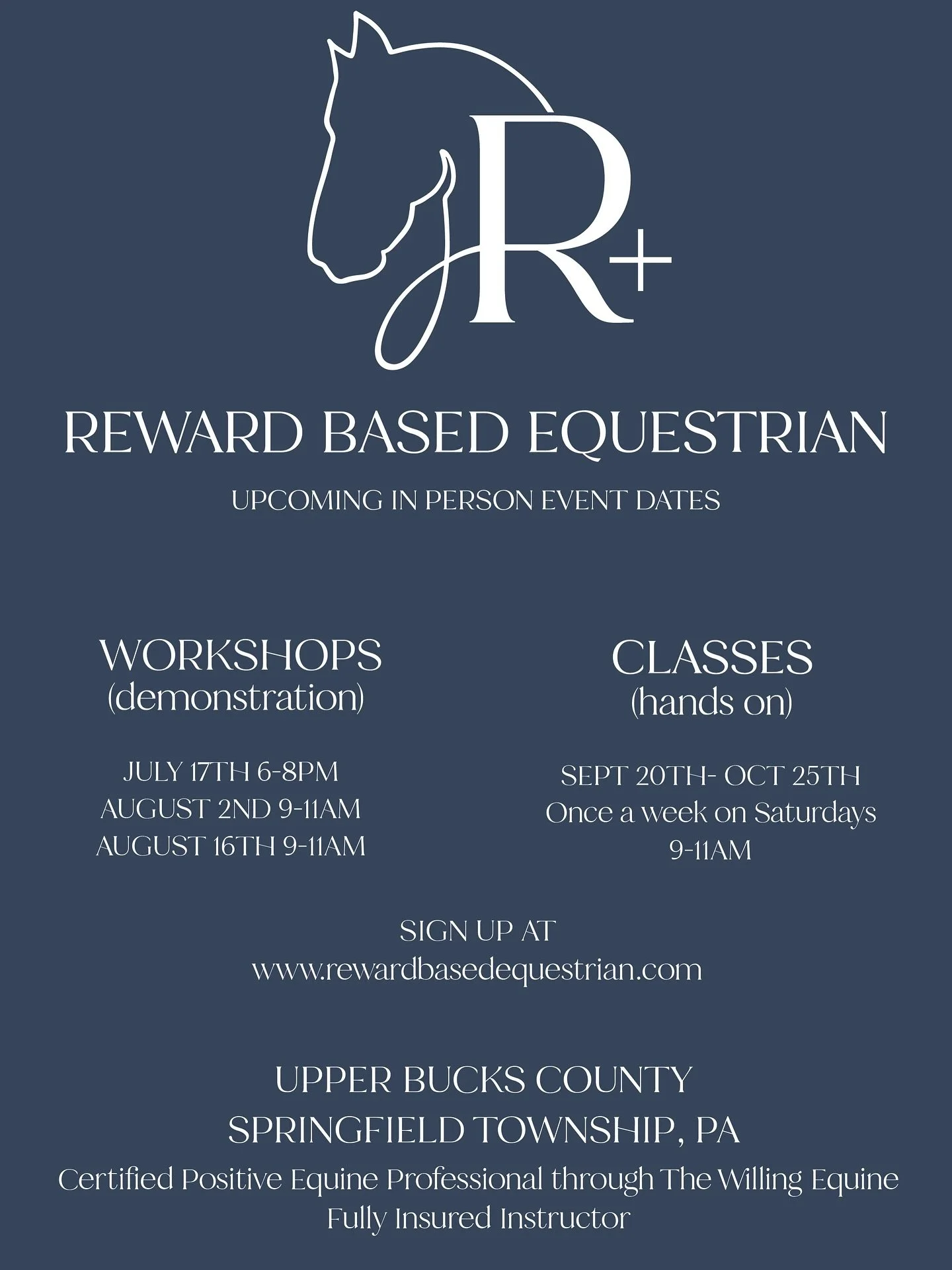 Updated in person events 

Springfield Township
Bucks County, PA
Sign Up at rewardbasedequestrian.com
(Linked in Bio)