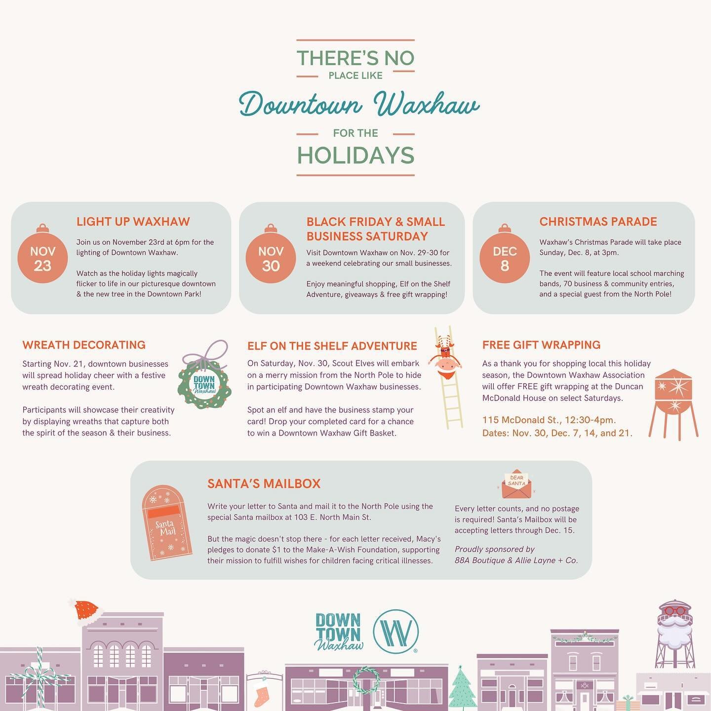 Experience the warmth &amp; wonder of Downtown Waxhaw as we usher in the most wonderful time of the year! ✨

The holiday season brings an extra dose of festive charm to downtown, and we&rsquo;re excited to share it with you.&nbsp;

Visit the link in 