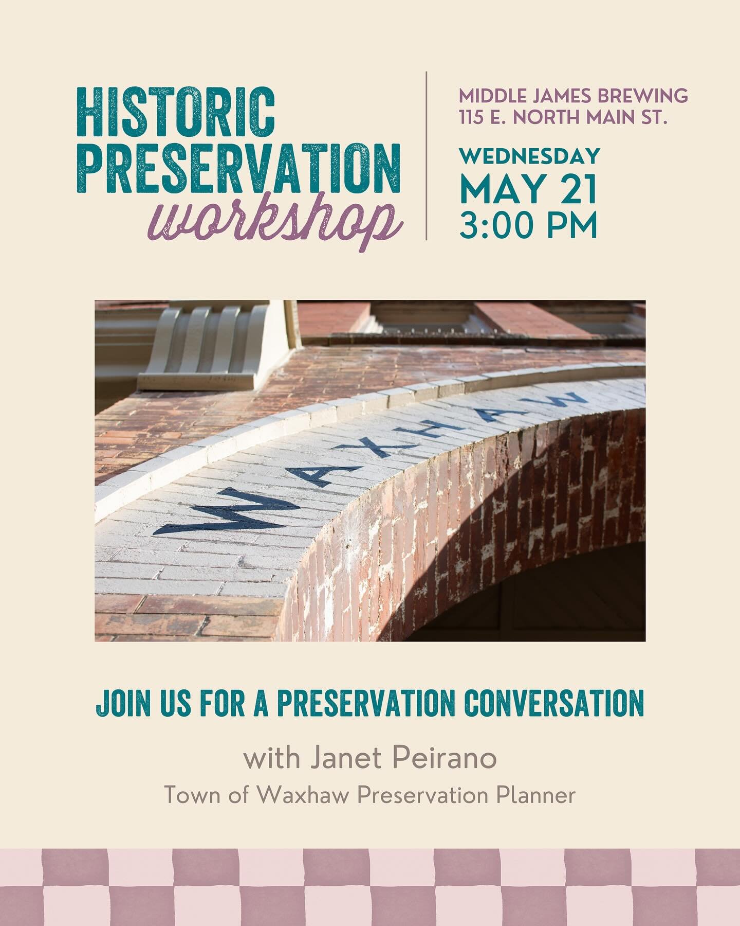 Help us protect what makes Waxhaw&hellip;Waxhaw. 🌟

Join us for a special Historic Preservation Workshop about Waxhaw&rsquo;s ongoing preservation initiatives + the role you can play in building a lasting legacy.

📅 Wednesday, May 21
🕒 3:00 PM
📍 