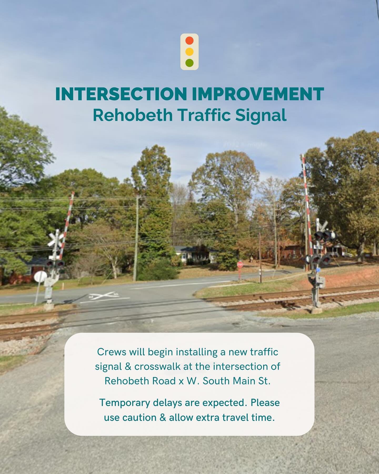 STARTING TOMORROW: a much-needed improvement is coming🚦🙌🏽

Crews will begin installing a new traffic signal &amp; crosswalk at the intersection of Rehobeth Road x W. South Main Street &mdash; weather permitting. 

Temporary delays are expected. Pl